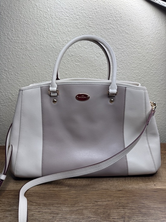 Coach Handbags - Coach White Pebbled Leather Satchel with Pale Pink Trim